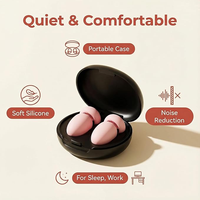 Comfortable noise cancelling earplugs - suitable for sleep, concerts, work, and study, including 8 sizes and portable storage boxes, 28-48dB silicone earplugs provide ultimate silent protection (pink)