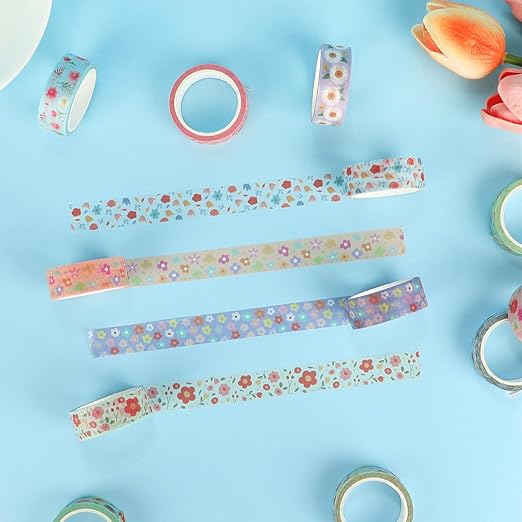 12 Rolls Flower Washi Tape Set, Watercolor Floral Botanical Decorative Masking Tapes, Cute Blooms Adhesive Tapes for Spring DIY Art Crafts Scrapbook Planners School Gift Wrapping Supplies 16.4Ft