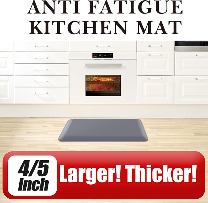 4/5 Inch Thick Kitchen Mat - Cushioned Anti Fatigue Mats for Kitchen Floor - Easy to Clean, Waterproof, Non-Slip Kitchen Rug for Sink, Office, Kitchen (20''x39'' Grey)