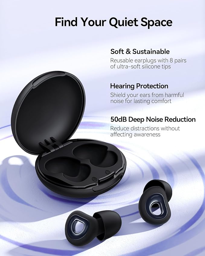 Ear Plugs for Sleeping 50dB Noise Cancelling Ear Plug with 7 Tips, 0.1Oz UltraComfy Ear Plugs for Noise Reduction for Concerts, Side Sleeper, Focus, Snoring, Silicone Reusable Earplug with Case