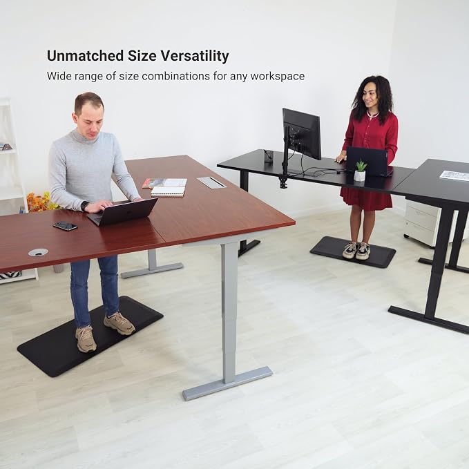 Progressive Desk Stand Up Height Adjustable Electric Standing Desk - L Shaped 90" x 72" Corner 3 Stage Rising Workstation Large Executive Table - Black Frame, Ebony Oak Top