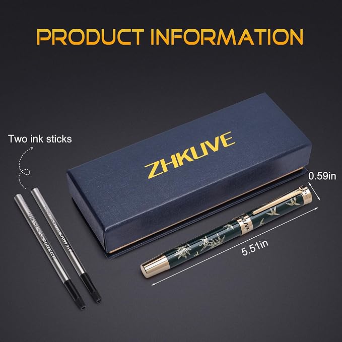 ZHKUVE Luxury Rollerball Pen,Stunning Black Lacquer with 24K Gold Trim,Switzerland Tip with Black Ink Refills, Elegant Gift Set For Men & Women, Executive Writing, Nice Fancy