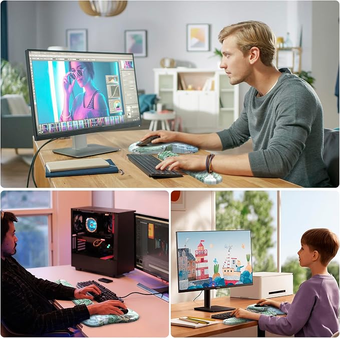Mouse Pad Wrist Support, Laokiiy 2 in1 Keyboard Wrist Rest+ Ergonomic Mouse Pad, Non-Slip Wrist Rest for Computer Keyboard, Made Easy Typing & Relieve Wrist Pain(Landscape)