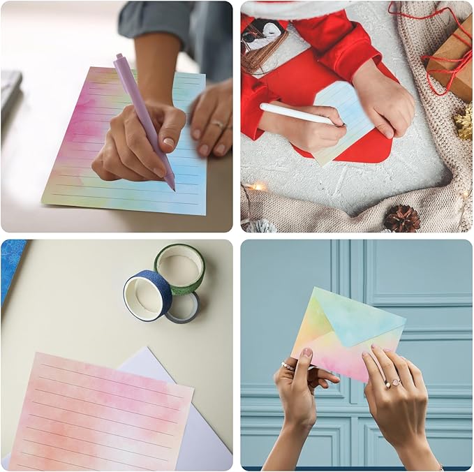 160Pcs Stationary Letter and Envelopes:50 Watercolor Stationery Paper&50 Envelopes,Lined Stationery Paper and Envelopes Set,Stationary Paper and Envelopes Set,Letter Writing Stationery Sets