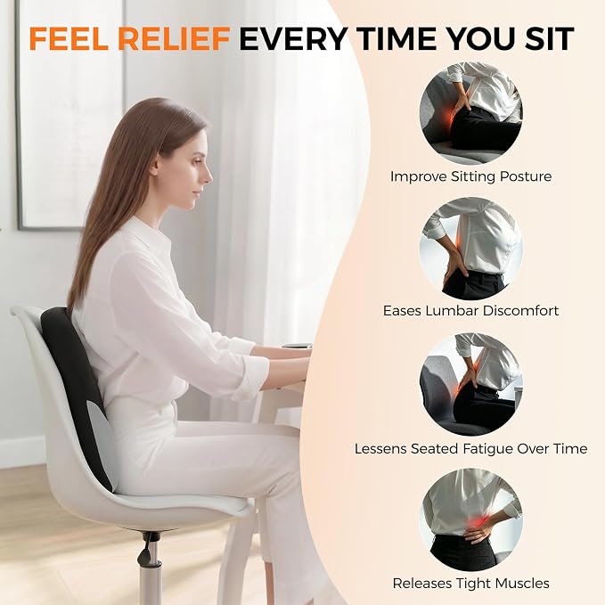BEBAS Ergonomic Lumbar Support Pillow for Car, Memory Foam Back Support for Lower Back Pain Relief, Comfort Lumbar Cushion for Driving, Fixed Ring Lumbar Pillow for Car Seat, Office Chair -Black
