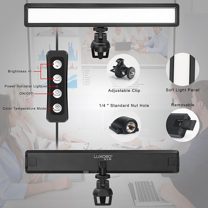 luxceo Video Conference Lighting, Zoom Light for Remote Working, Webcam Lighting for Laptop, Zoom Calls, Live Streaming, Online Class, Self Broadcasting, Video Conference Light Kit for Zoom Meeting