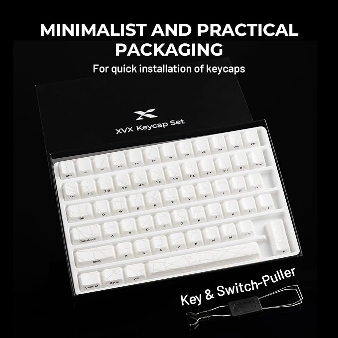 x XVX Shine Through Keycaps w/IMD Tech, Custom Spider Web Keycaps 60 75 100 Percent, White Key Cap Set Lines Backlit, OEM Profile Side Printed for Keyboards