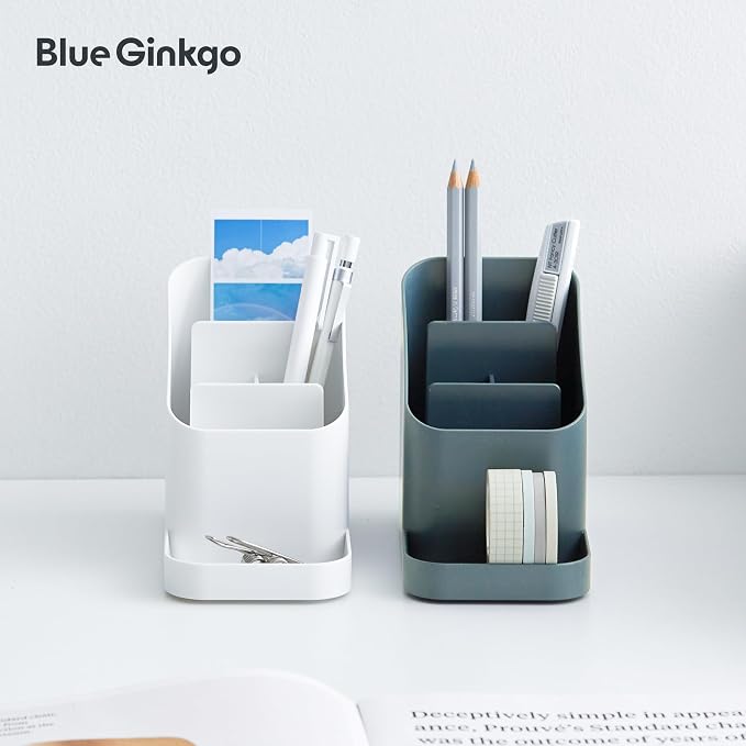 BLUE GINKGO Pen Holder, Desk Organizer, Green, Made in Korea | Multi-Compartment. Space-Saving. Everyday Storage.