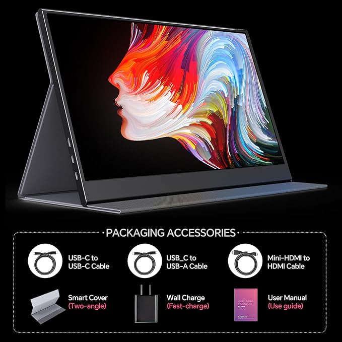 4K Portable Monitor 15.6" 3840x2160 UHD USB-C HDMI Laptop Monitor, 100% RGB IPS Computer Gaming Display HDR Travel Monitor w/Speakers & Smart Cover for Laptop Xbox PS5 Switch PC Phone