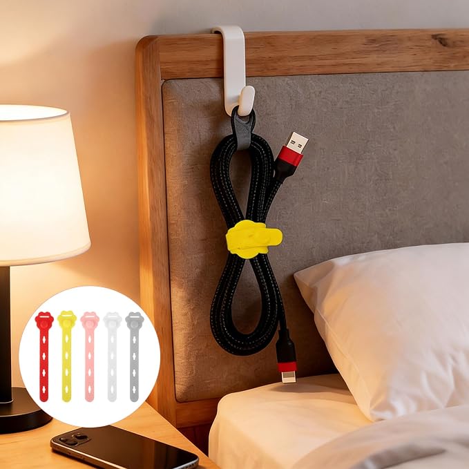 75 Pcs Silicone Cable Ties, Reusable Cable Straps Wire Organizer. | Cable Management Cord Organizer for Fastening Earphone Phone Charger Home Office Desk Kitchen Appliances Cable Cords Wires