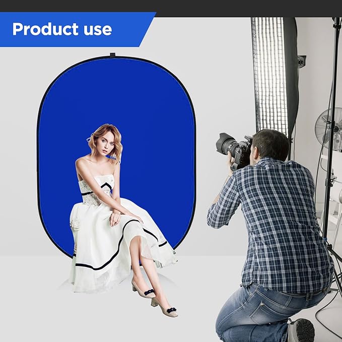 5x7ft Chromakey Blue/Grey Backdrop with Stand,2-in-1 Foldable Pop-Up Backdrop Double Sided Collapsible Backdrop with Support Stand for Photo and Video Shooting,Gaming (Gray & Blue)