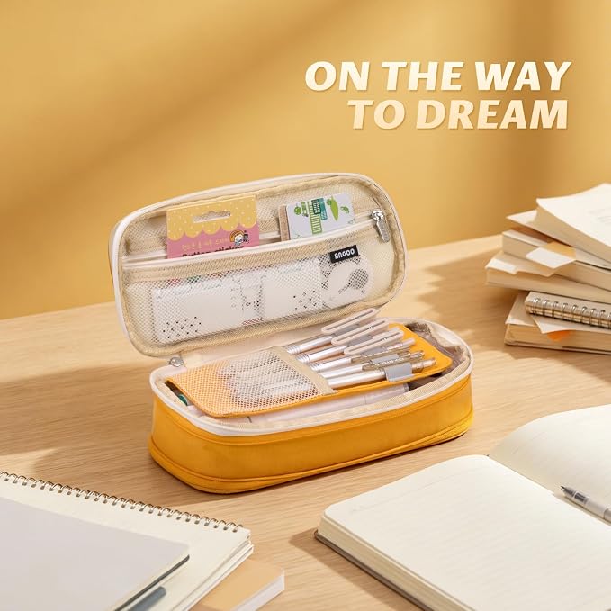 EASTHILL Big Capacity Pencil Pen Case Office College School Large Storage High Bag Pouch Holder Box Organizer Yellow Orange