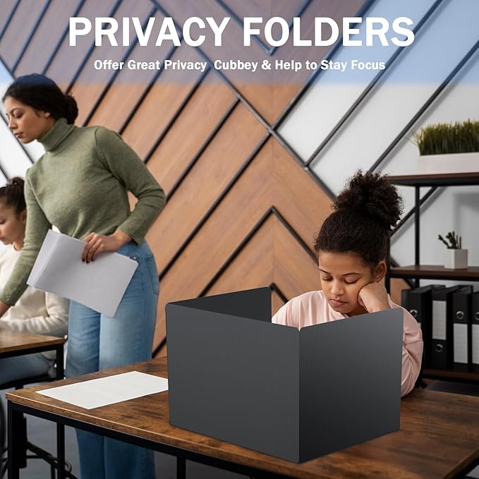 24-Pack Desk Dividers for Students, Plastic Privacy Shields Folders for Student Desks, Sturdy & Durable Testing Dividers for Classroom, Easy to Clean Classroom Privacy Folders School Supplies, Black