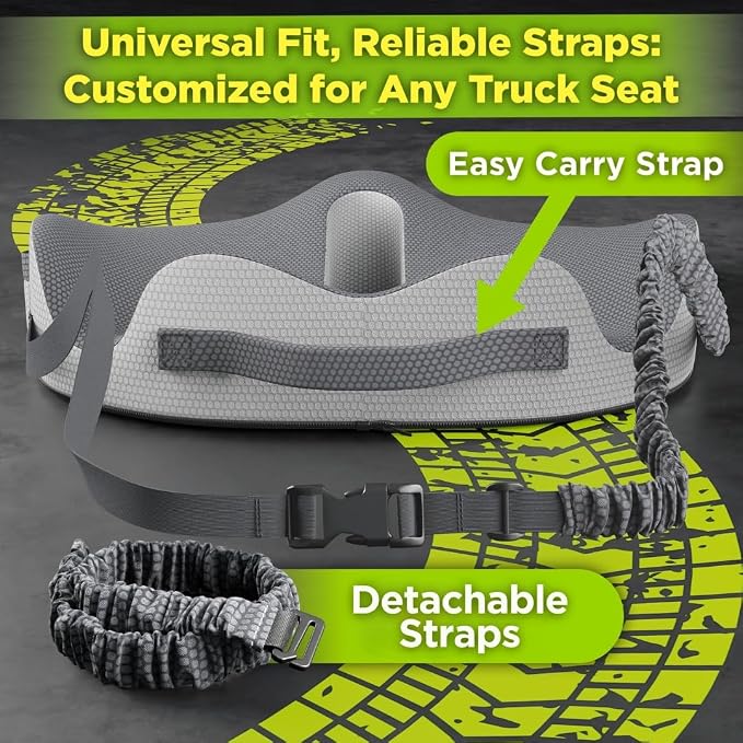 XLarge Truck Seat Cushion for Truck Driver Seat Cushion - CertiPUR-USยฎ Certified Upgraded Back Support, Thick Memory Foam, Pain Relief for Hours of Driving, Trucker Approved Semi - Gray