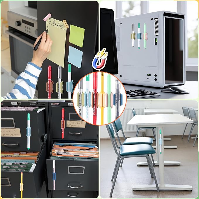 Sherr 24 Pack Silicone Magnetic Pen Holder for Refrigerator Magnetic Pencil Holders for Whiteboard Flexible Mark Holders Bookmark Locker Organizer Classroom Office Accessories(Neutral)