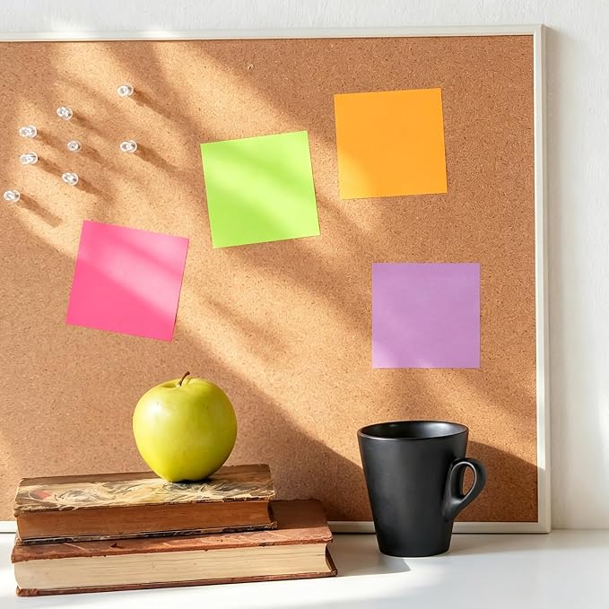 Thenshop 12 Pads Neon Fluorescent Pastel Sticky Notes 3''x3'', Self Stick Notes Pads Neon Fluorescent Pastel Office Supplies, Vintage Aesthetic School Accessories 50 Sheets/pad