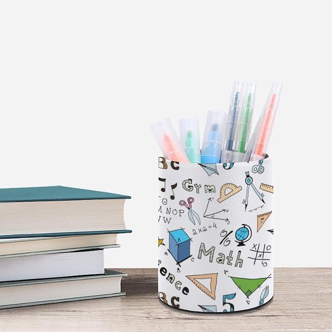 Sience Pen Holder for Desk PU Pencil Cup Organizer | Round Desks Makeup Brush Holder for School Multifunctional Office Supplies