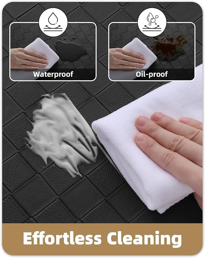 Color&Geometry Checkered Kitchen Mat 24x59+24x94 for Floor,Wide Set/2,Black | Waterproof&Oil Proof, Easy Clean Kitchen Rug For Large/Busy Homes, Anti Fatigue 0.4in Cushion For Long Standing, Non Slip