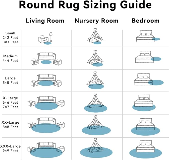 OLANLY Slate Blue Round Rugs for Bedroom - Machine Washable, 9 ft Circle Area Rugs for Living Room, Soft and Fluffy Shaggy Carpet for Teen Girl and Boys, Nursery Rooms, Dorms, Home Decor Aesthetic