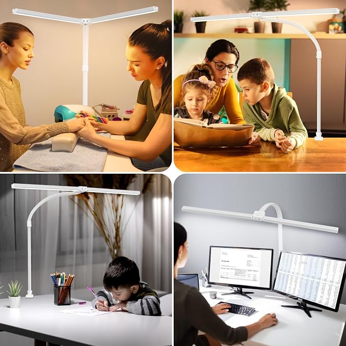 LED Desk Lamp for Office Dorm Home - Eye Caring Desk Light with Timer, Remote Control 24W Brightest Dual Screen Computer Monitor Gooseneck Dimmable Table lamp with Anti-Glare Cover Clamp