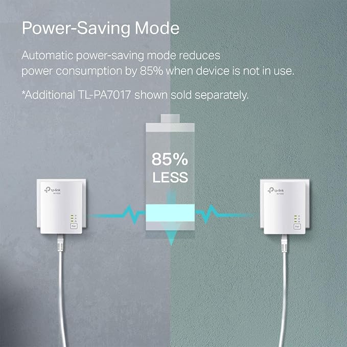 TP-Link AV1000 Powerline Ethernet Adapter - Nano Size, Gigabit Port, PlugPair&Play, Ethernet Over Power, Power Saving Mode, Network Adapter, ๐๐๐-๐จ๐ง ๐๐ง๐ข๐ญ (TL-PA7017)