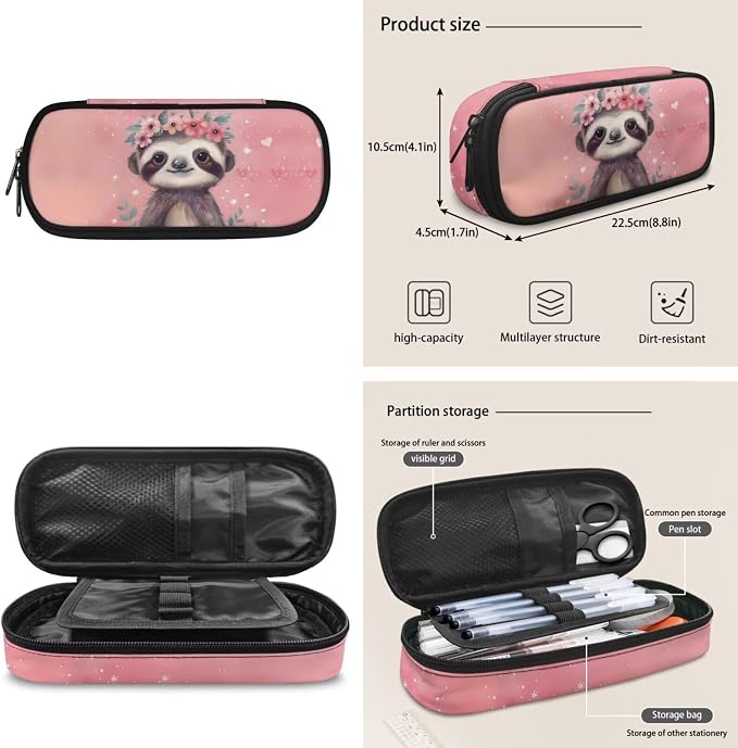 ZFRXIGN Sloth Girls Backpack for Teen Girls School with Pendant 17inch Middle High School Bag and Insulated Lunch Box Pencil Case 4pc Backpack Set Back to School