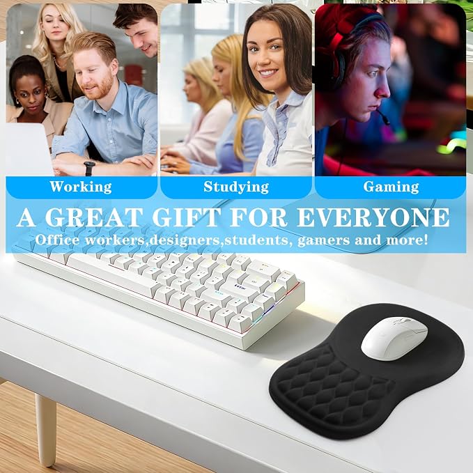 Ergonomic Mouse Pad with Wrist Rest, Memory Foam Mousepad with Wrist Support and Non-Slip PU Base for Pain Relief, Massage Bulge Mouse Mat for Office, Home, Computer Desk (Black)