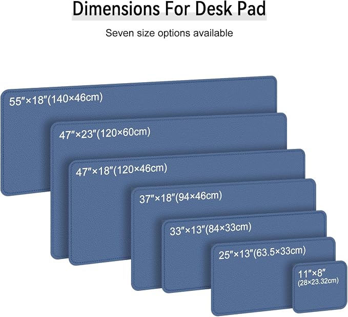 Dual Sided Leather Desk Mat - Waterproof Desk Pad - Ideal for Large Mouse Pad and Desk Mats on Top of Desks (Blue, 33"*13")
