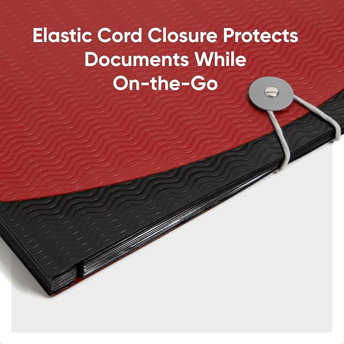 Smead Poly Frequency Expanding File Folders, Flap and Cord Closure, Letter Size, Wave Pattern, 12 Pocket, Red/Black (70866)