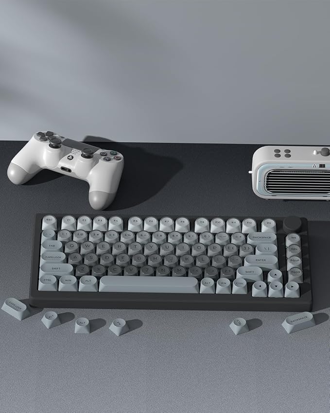 PBT Keycaps, Matte Gradient Gray Jelly Keycaps, MOA Profile, 129 Keys Minimalist Style Custom Key caps for Cherry Gateron MX Mechanical Keyboard, Ergonomic, No Tear & Never Fades