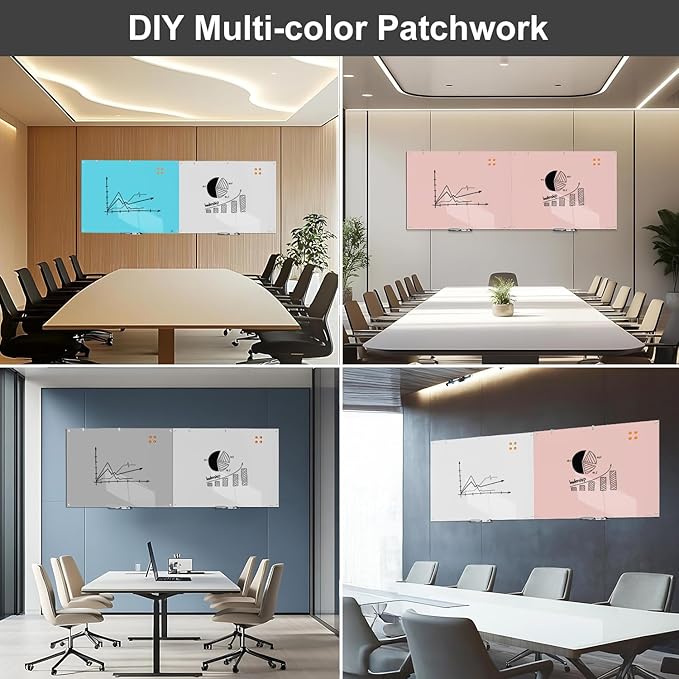 White Board Dry Erase Board 36x24 Inches Magnetic Glass Whiteboard, Large White Board for Wall Office School Classroom Home, 3x2 Feet Blue Glass Whiteboard Wall Mounted