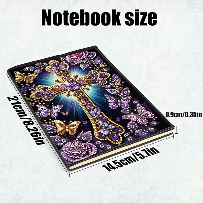 FRANDEK A5 50-Page DIY Diamond Art Painting Notebook with Beautiful Patterns, Purple Cross Special Shaped Diamond Art Craft for Beginners Creative Gift for adults June Back To School