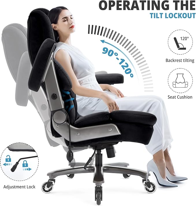 VUZI 700lbs Big and Tall Office Chair, Large Executive Wide Desk Chair | Adjustable Lumbar Support for Back Pain, Plus Size Wheels, 3D Flip Arms, Heavy Duty Metal Base, Wide Seat Computer Chair