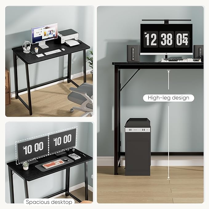 DUMOS 31.5 Inch Folding Desk, Foldable Computer Table for Small Spaces, Metal Frame Gaming Writing Work Station, Mini Home Office Surface, Black