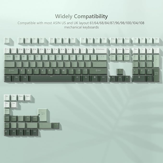 Womier Green Keycaps for Mechanical Keyboard, Shine Through PBT Keycaps Cherry Profile, Custom Key Cap for 60 75 100 Percent Cherry Gateron MX Switches Keyboard, Gradient Green