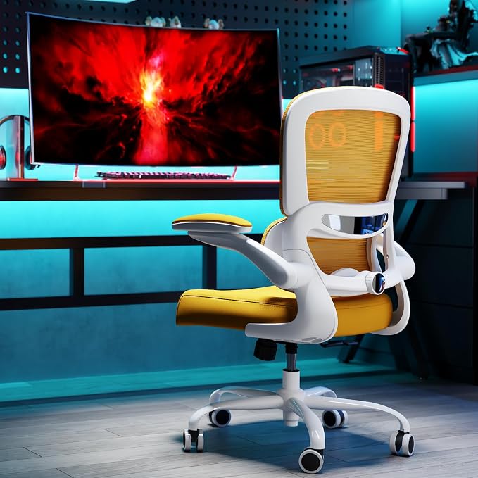 TRALT Office Chair - Ergonomic Desk Chair with Adjustable Lumbar Support, Mesh Computer Chair, Executive Chairs for Home Office Comfortable Lumbar Support (White Yellow)
