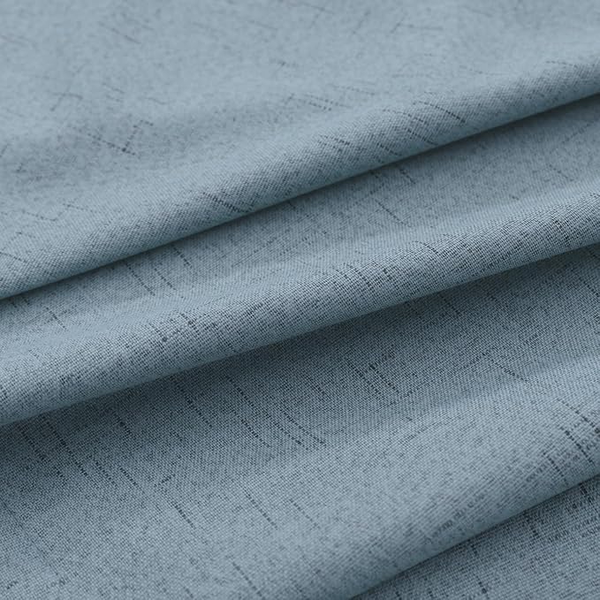 KOUFALL Blue Curtains 108 Inches Long,Linen Blackout Light Dusty Blue Black Out Pleated Drapes for Living Room 2 Panels Set
