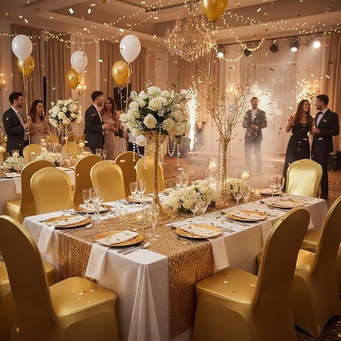Stretch Chair Cover Chair Decoration for Wedding Banquet Party (Shiny Gold) | chair slipcover wedding decor dining room seat covers for chairs spandex metallic luxury gold full chair covers