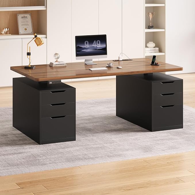 SEDETA Electric Standing Desk with 6 Drawers, 55" Adjustable Stand up Desk with Storage, Computer Desks with Power Outlets for Home Office, Black