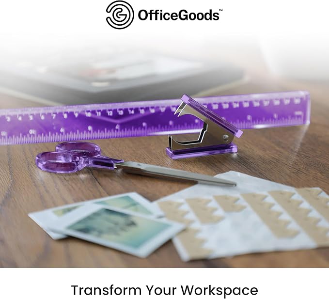 3-Piece Acrylic Desk Set, Purple with Silver Metal | Ruler, scissors, and staple remover set, Functional and elegant desk accessories, Stationery tools for office, and school