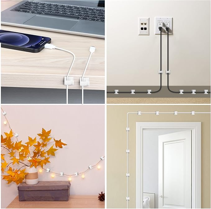 100 PCS Cable Clips White, Upgraded Adhesive Cord Clips for Wires on Wall, Strong Wire Clips Holders for Cord Cable Management, Ethernet Cable, USB, Phone Charger, Cat 6, Car Dash Cam, Small