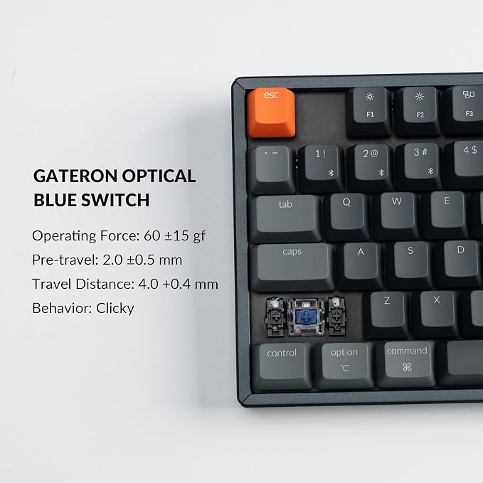 Keychron K8 Wireless Mechanical Keyboard, Tenkeyless Layout 87 Keys Bluetooth/Wired RGB Backlit with Gateron Optical Blue Switch Compatible with Mac Windows