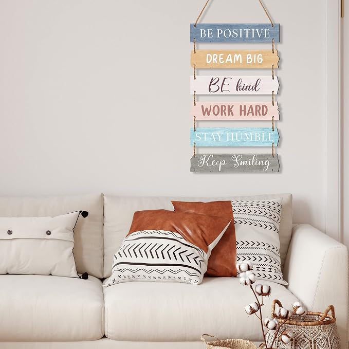 Blulu 6 Pcs Rustic Wall Hanging Plaque Sign Back to School Inspirational Wall Art Farmhouse Wooden Door Signs Positive Plaque with Quotes Motivational Quote Decor for Office Bedroom(Classic Style)