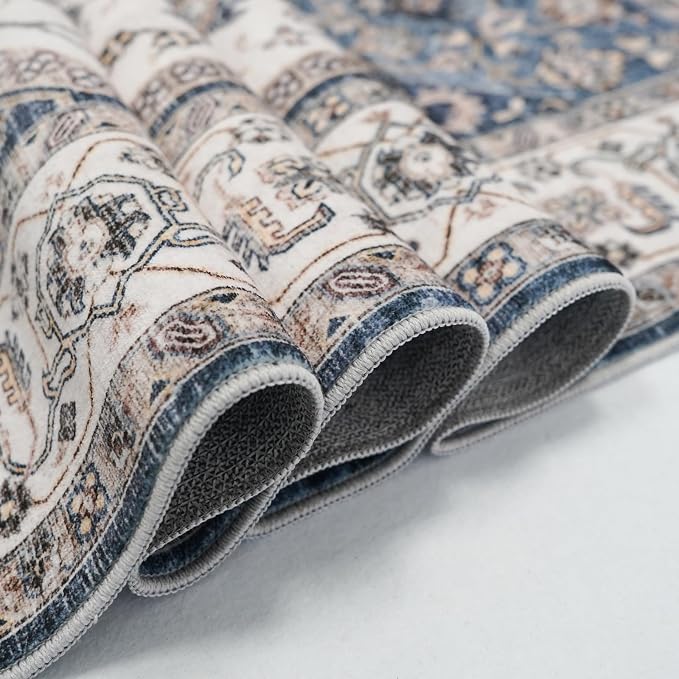 RUUGME Washable 6x9 Area Rug - Vintage Area Rugs with Non Slip Backing Stain Resistant Carpet for Bedroom Dining Room Indoor Soft Carpets Home Decor Mat for Bathroom 6x9 Navy