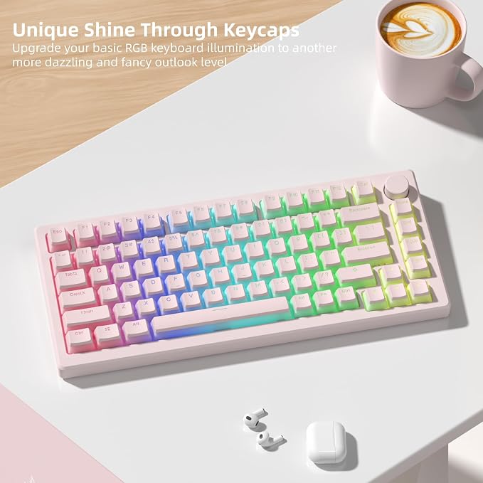 Womier Double Shot PBT keycaps, Shine Through Pink Keyboard Key caps, OEM Profile Pudding Custom keycaps 75 Percent 130-key Set for 60% 65% 75% 100% Cherry Gateron MX Mechanical Keyboard-Pink