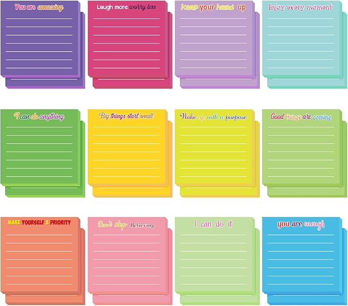 Yinder 12 Pcs Inspirational Sticky Notes Thank You Gift Motivational Sticky Note Pad Employee Appreciation Gift Bulk for Staff Coworker Teacher Nurse Office Groups 3 x 3'' (Inspirational,Dark Color)