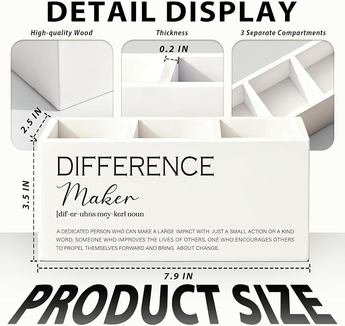 Difference Maker Gift Pen Pencil Holder for Desk, Thank You Appreciation Gifts for Coworkers Leaders Teachers, Difference Maker Wooden Box Sign Decorations for Office Workplace Desk Tabletop