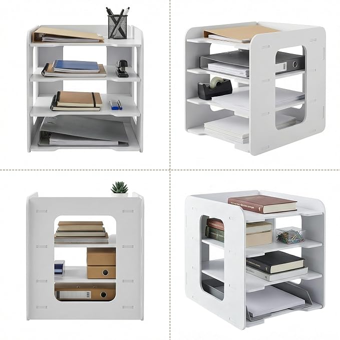 Desk Organizer, 4-Tier File Organizer for Desk, Letter Tray Paper, Desktop Document Sorter for Letter, File Folder Holder with Pen Holder for Office, Home or School- White MLT001W4