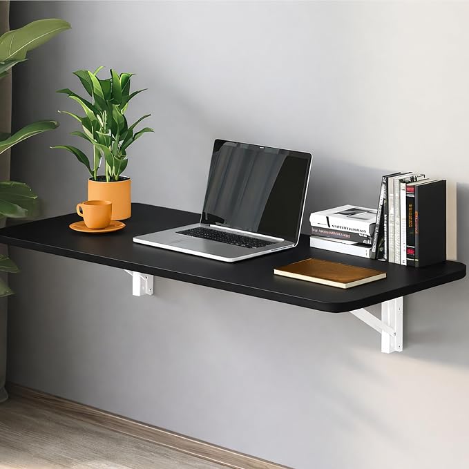 Laundry Folding Table, 40'' x 20'' Wooden Wall Mount Desk, Laundry Table for Folding Clothes, 40'' Length (Black Color)