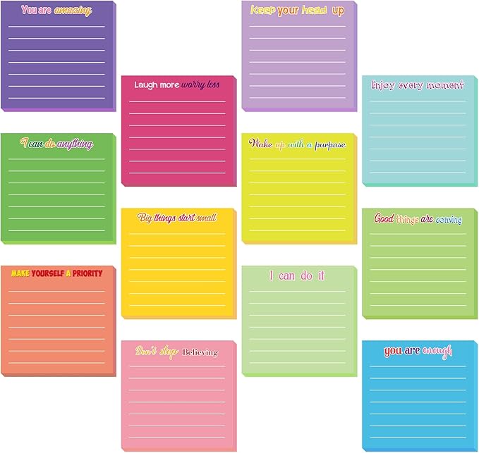 Yinder 24 Pcs Inspirational Sticky Notes Thank You Gift Motivational Sticky Note Pad Employee Appreciation Gift Bulk for Staff Coworker Teacher Nurse Office Groups 3 x 3'' (Inspirational,Dark Color)